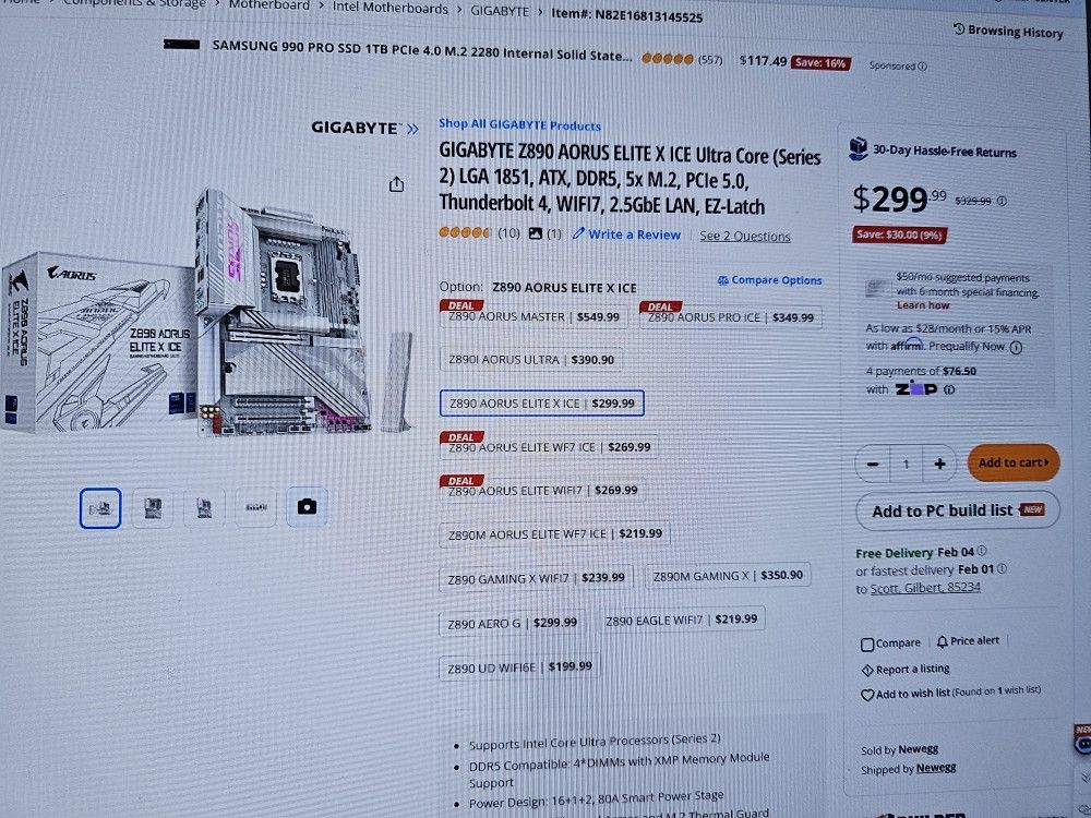 GIGABYTE Z890 AORUS ELITE X ICE Ultra Core (Series 2) LGA 1861, ATX, DDR5, 5x M.2, PCIe 5.0, Thunderbolt 4, WIFI7, 2.5GbE LAN, EZ-Latch -- NEW IN BOX