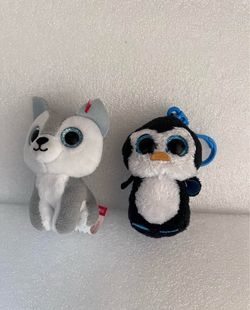 2016 ty mini Beanie Boos plush keychain set - grey and white husky and penguin