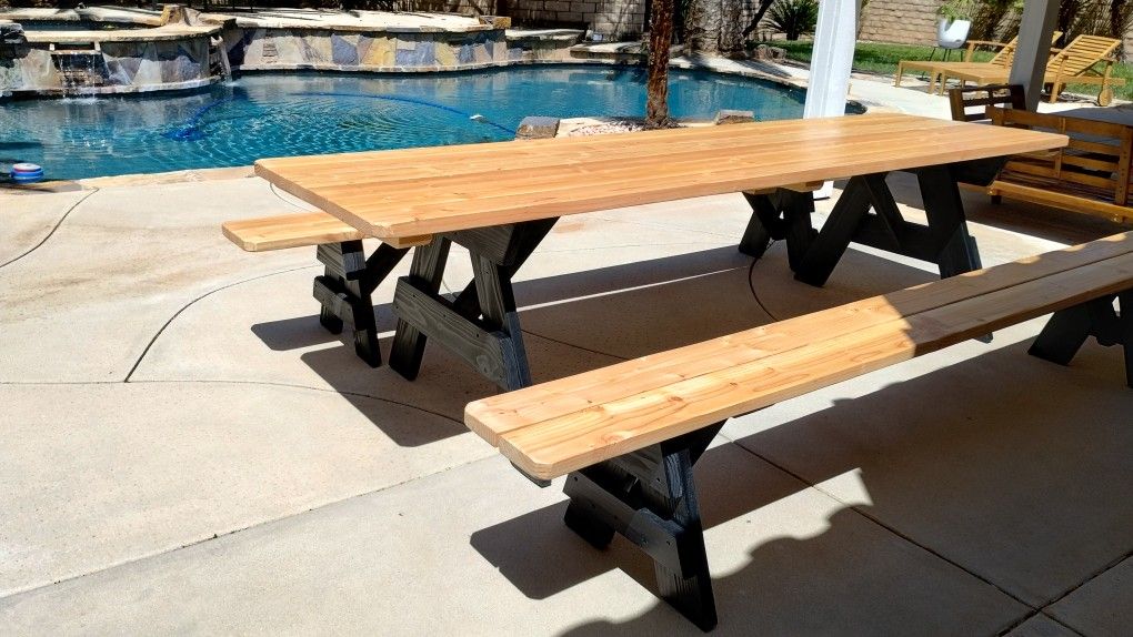 Picnic Tables And Garden Wooden Bridges.