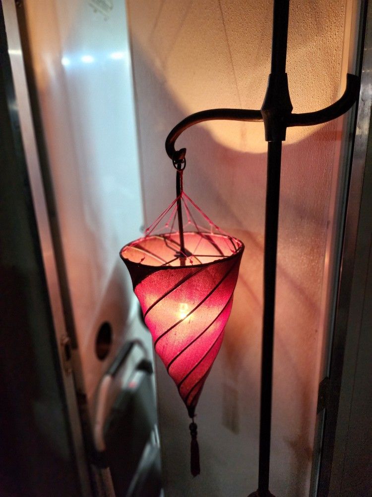 Pottery Barn Red Moroccan hanging lamp.