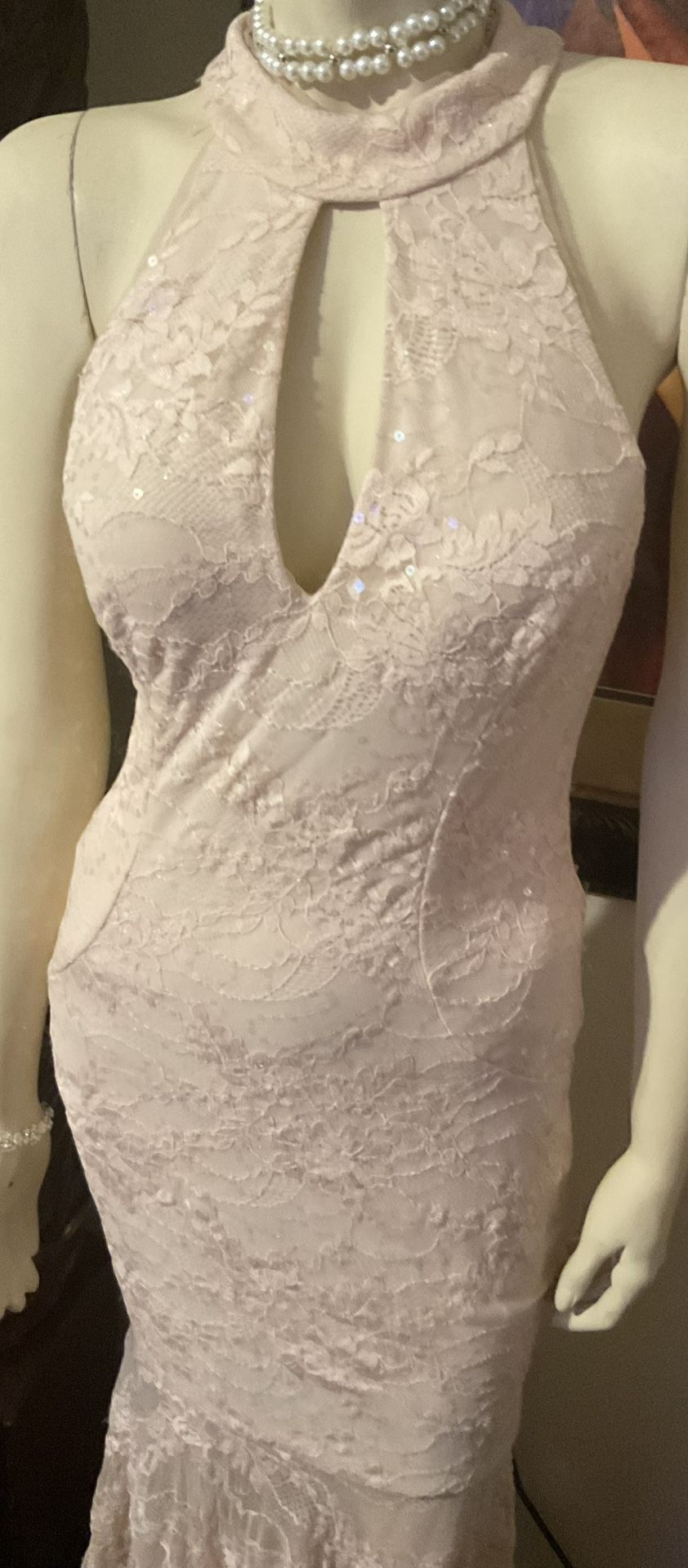 Xscape Light Pink Sequin Lace Backless Dress