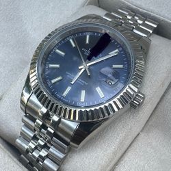41mm Blue Stick-Dial Dress Watch  Fluted Bezel, Swiss Movement 