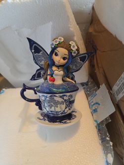 Fairy Figurine in Blue and White Teacup