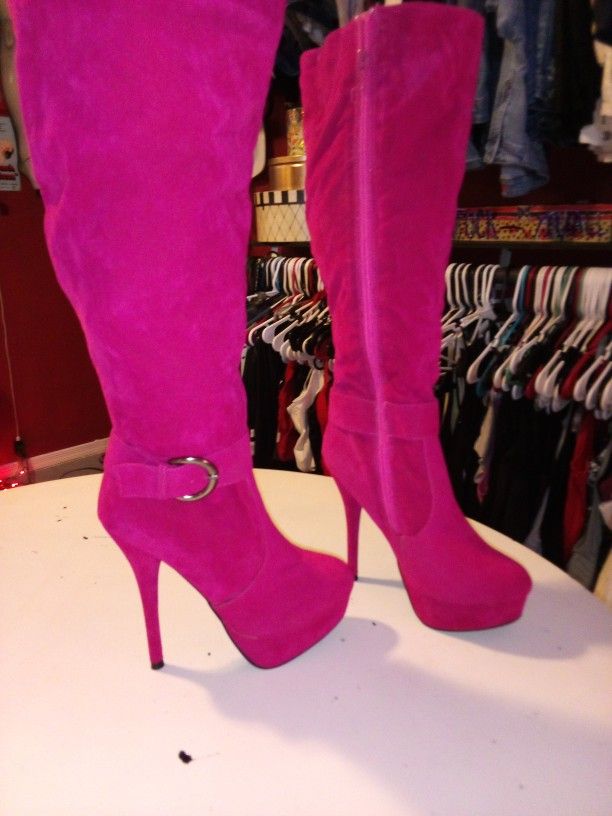 Hot Pink Sexy Knee High 3" Heel Boots