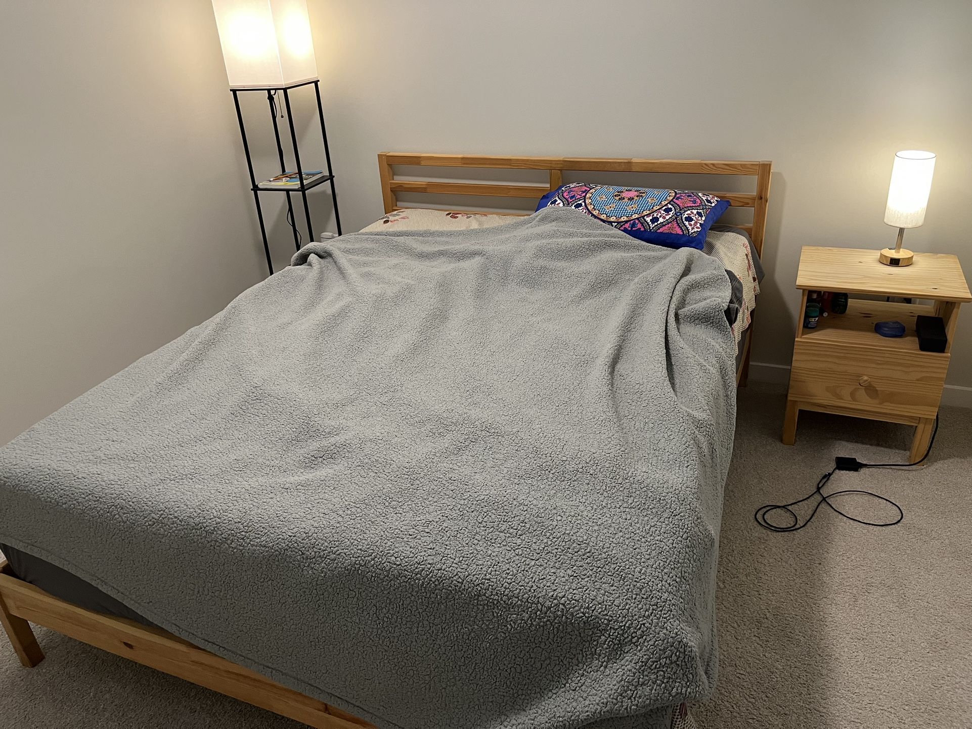 IKEA King Size Bed Frame + FREE 2 Nightstands + 2 Memory Foam Mattresses