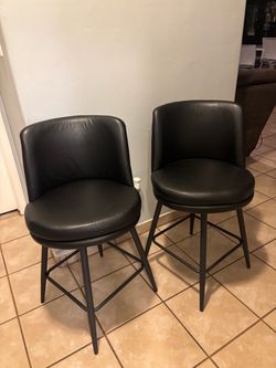Set of 2 Black Faux Leather Swivel Bar Stools