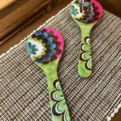 Decorative Pair of Painted Wooden Spoons