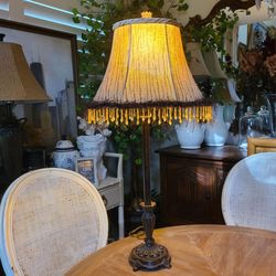 Whimsical buffet table lamp  beaded fringe animal print