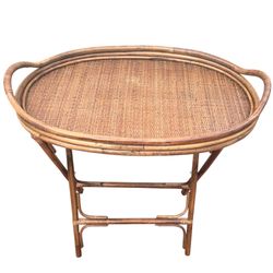 Vintage Mid 20th Century Folding Bamboo Butler Serving Tray TV Table MCM Cottage