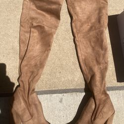 Steve Madden Thigh High Suede Peel A Boo Toe Boots 5