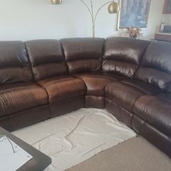 Leather Brown Sofa  With 2 Reclinere