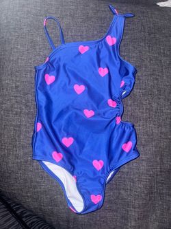 Girls Blue Heart Print One-Piece Swimsuit 3T