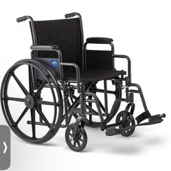 Brand New Medline - Durable Steel Wheelchair with Flip-Back Desk-Length Arms, Swing Away Footrests, 300-Ib Weight Capacity - Black