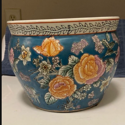 Stunning Colorful Blue Floral Glazed Ceramic Pot