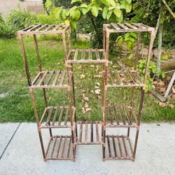 Wood Plant Flower Stand Shelves For Indoor Outdoor Patio Size Length 34", Width 12", Height 47" New Condition Assembled