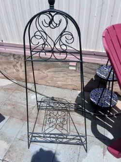 Ornate Metal Black Folding Plant Stand with Shelf