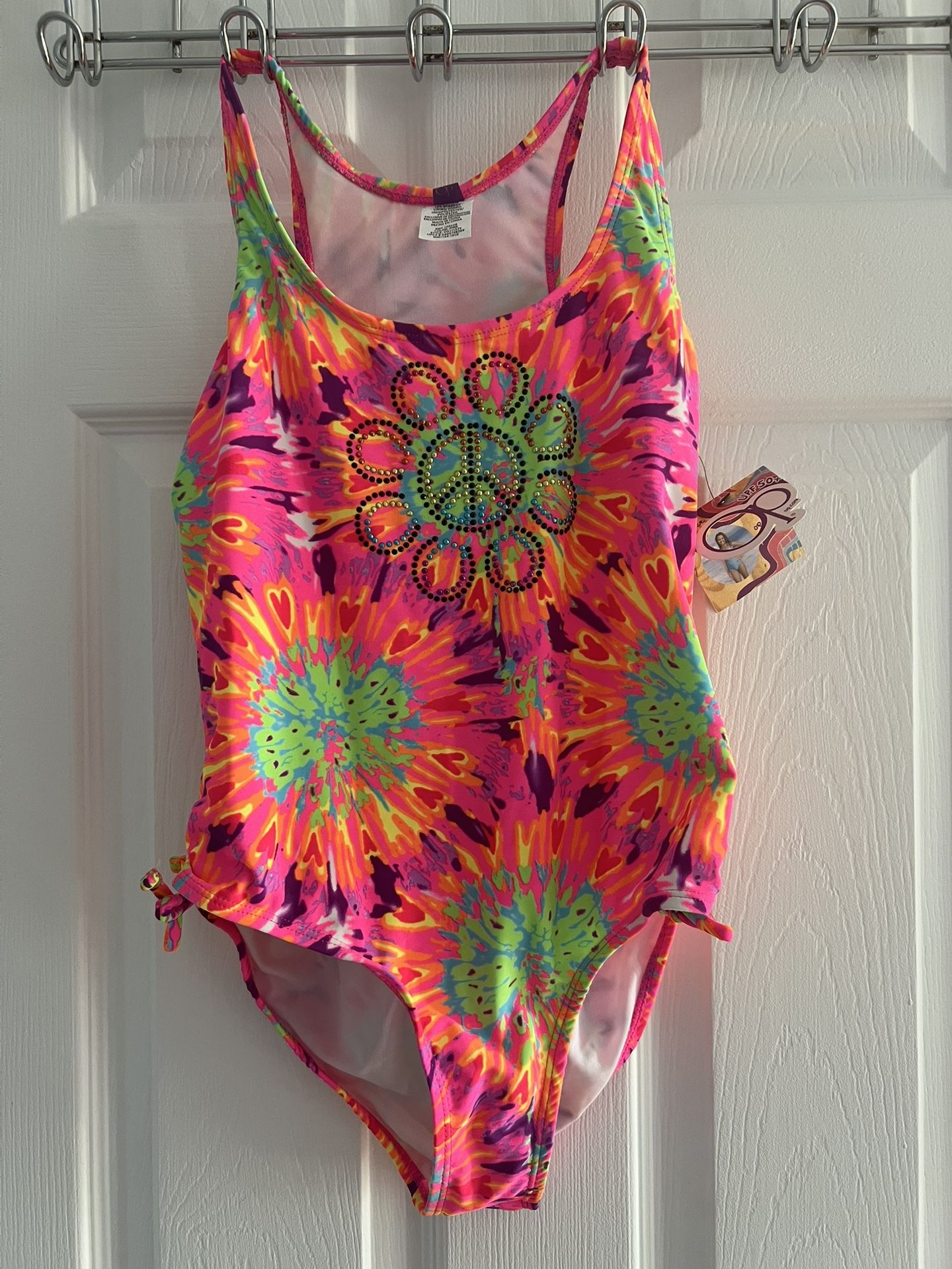 OP tie-dye bling flower/peace symbol (one piece swimsuit)
