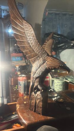 Hand-Carved Wooden Eagle Sculpture