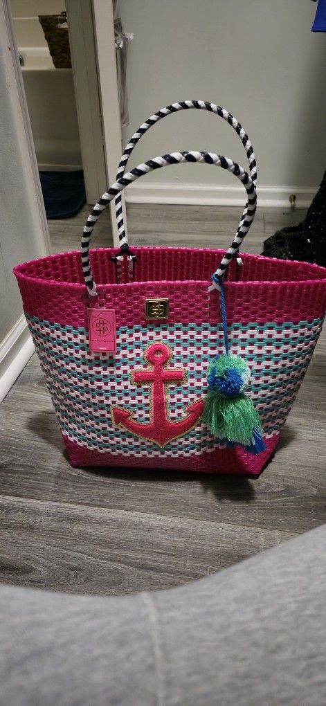 Simply Southern Large Basket 0123 Calabash Tote Anchor NWT