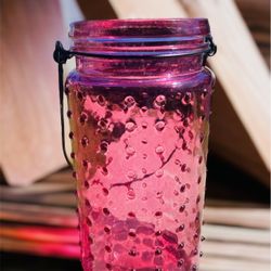 Romantic Pink Glass “Hobnail” Hanging Candle Holder
