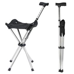 Walking Cane with Seat Adjustable Height 34-38 330lbs Capacity Folding Portable Stool Black