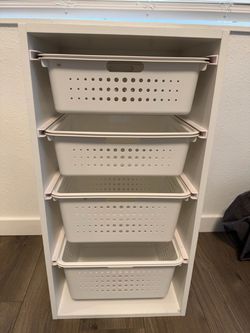 White Storage Unit with 4 Plastic Baskets