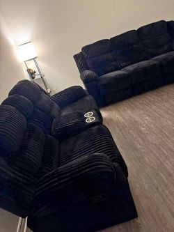 2- Pieces Black Manual recliner sofa set