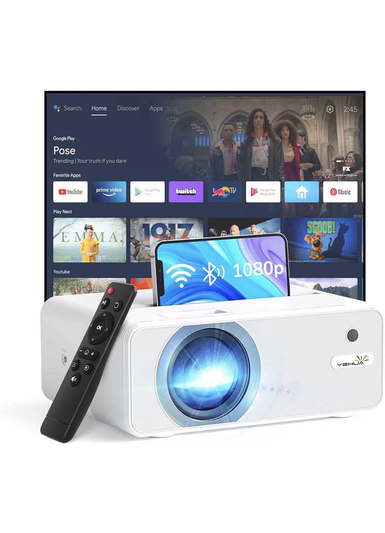 YEHUA Mini Wifi Projector with Remote