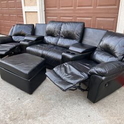 Black Leather Reclining Sectional Couch