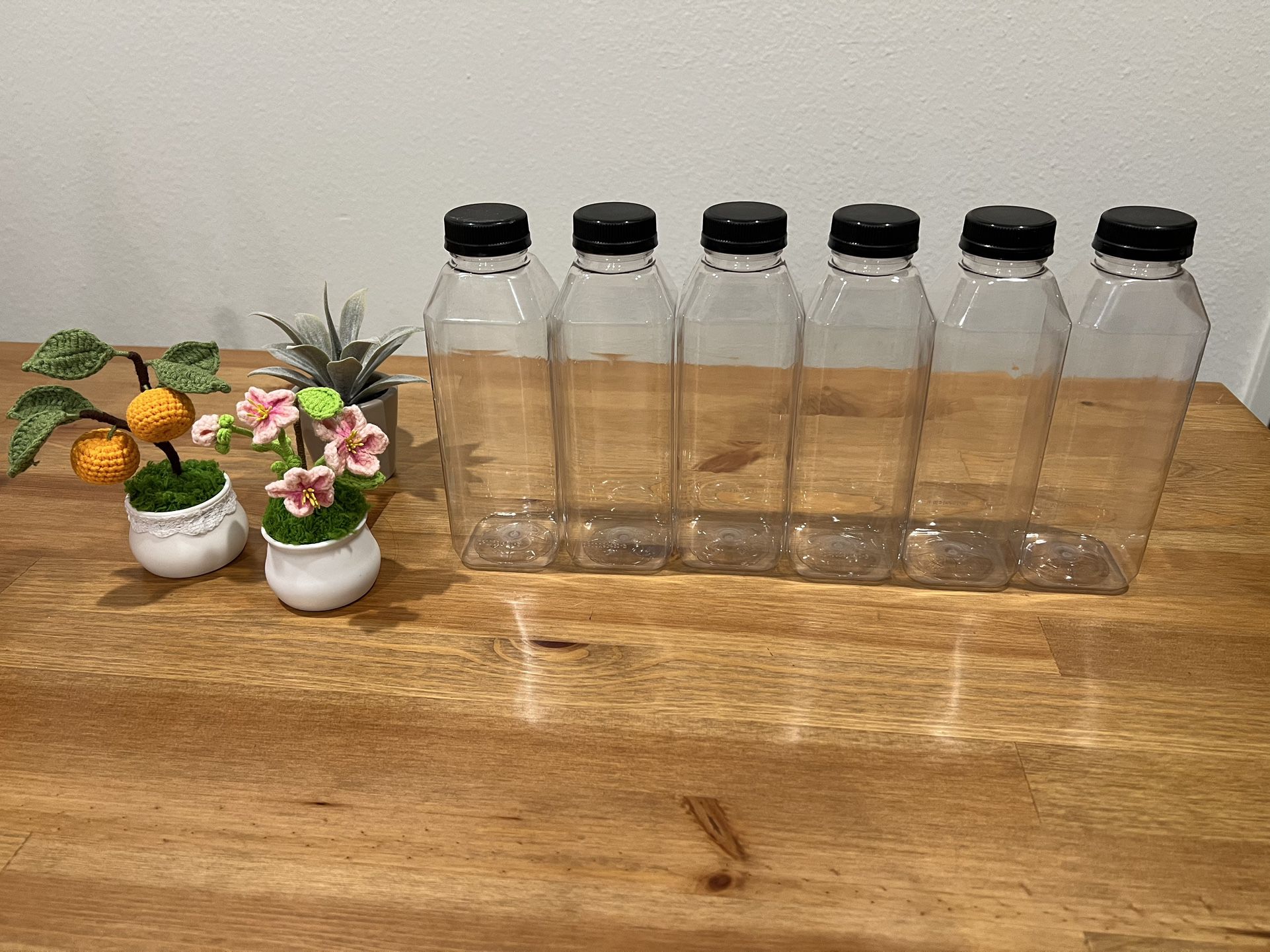 Plastic 16Oz Juice/Smoothie/Homemade Beverages Bottles with Tamper Evident Caps - 6 Pcs
