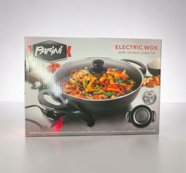 Parini 13-Inch Electric Wok with Vented Glass Lid – 1400W, Brand New in Box