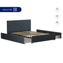Queen Size Upholstered Bed Frame with 4 Storage Drawers Very Clean and Excellent Condition 