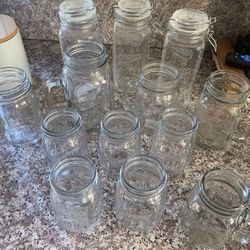 Mason Glass Jars And Clamp Jars Different Sizes 13 Pieces