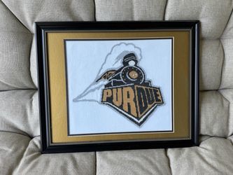 Large Handmade Purdue Boilermakers Cross Stitch – Framed Black & Gold Wall Art