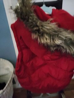 Red Winter Coat with Faux Fur Hood