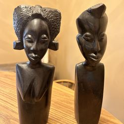 African tribal wood carvings - man & women - approx 9"