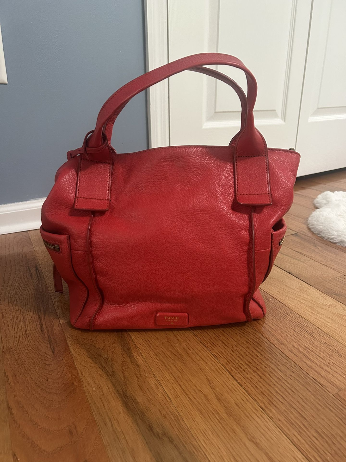 Fossil Purse Large Tote Emerson Satchel Red Leather Detachable Strap Crossbody