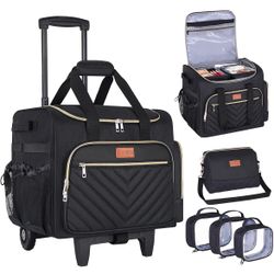 INSMEER Rolling Makeup Train Case with 3 Removable Clear Bags and 1 Shoulder Bag,Makeup Artist Hairstylists Bags Cosmetic Storage Organizer with Adjus