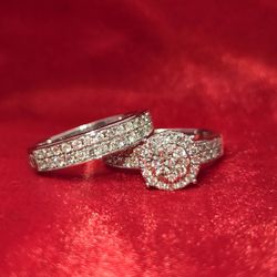 14k White Gold Diamond Wedding Set Ring 0.97 ctw