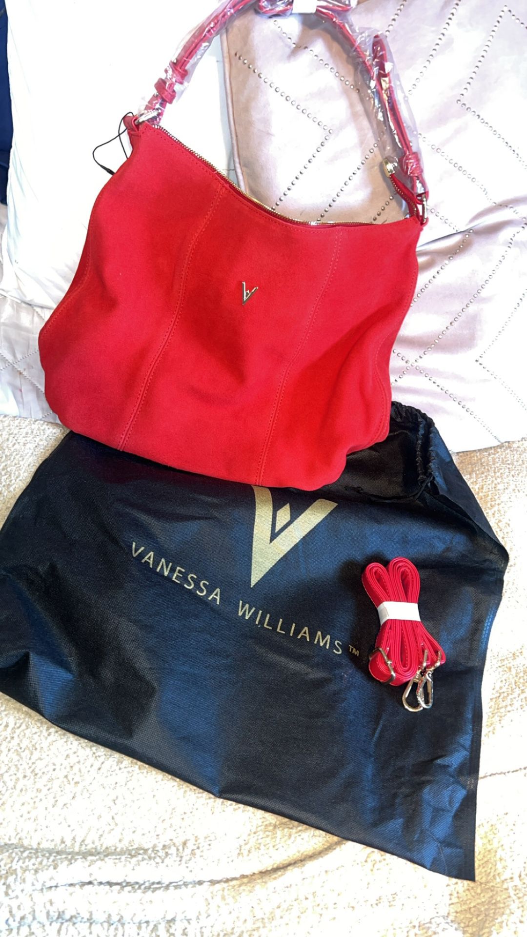 Vanessa Williams Genuine Suede Red Hobo Bag