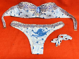 NEW-Blue Designer Bikini Swimsuit Padded Top Sz-S