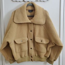 Oversized Collar Tan Teddy Sherpa Button Jacket Large Fits XL & XXL