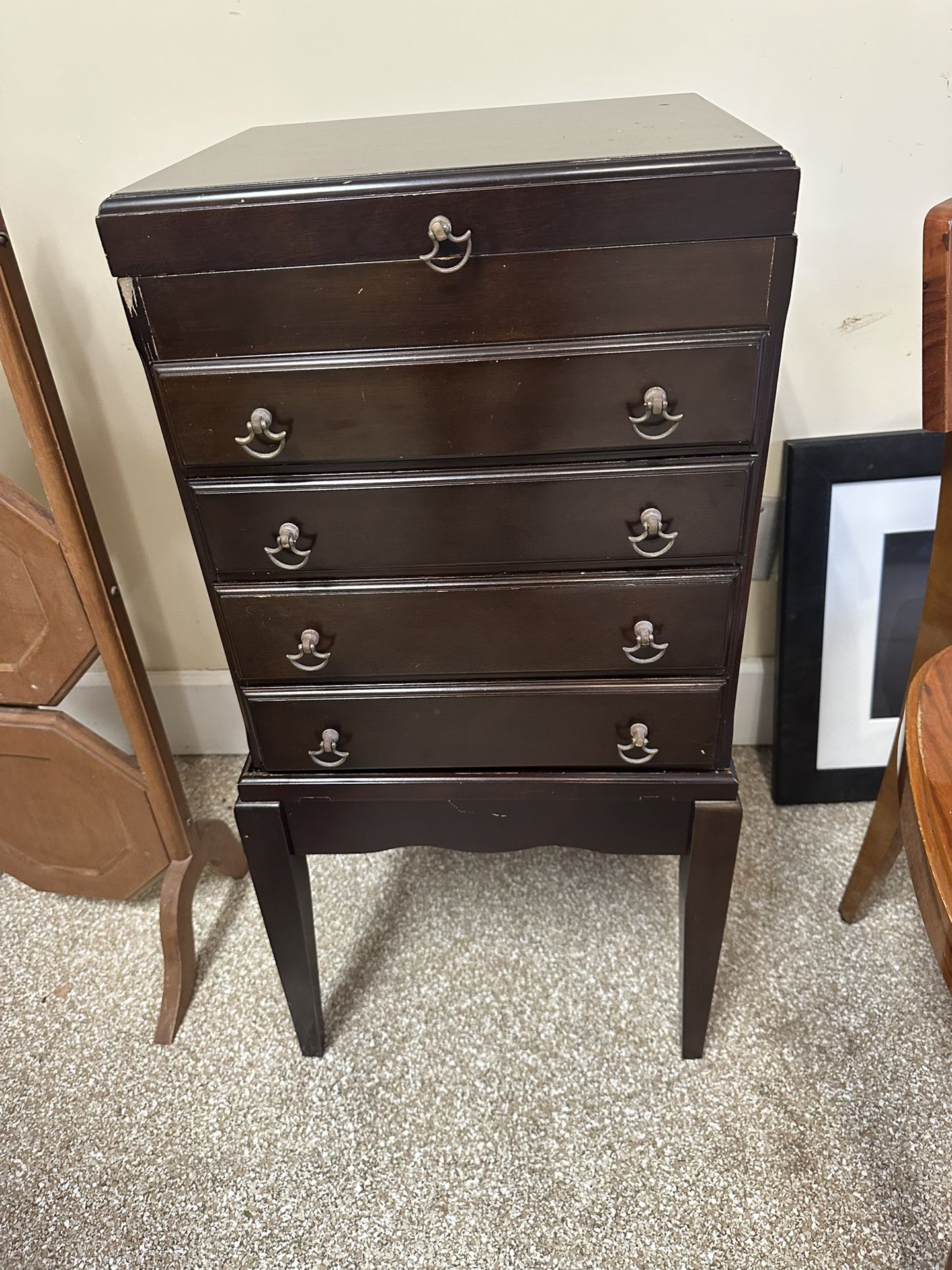 Vintage Wood Jewelry Chest with Drawers