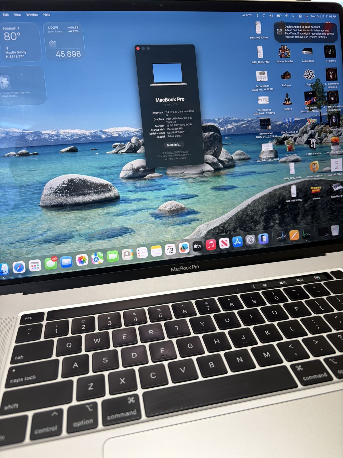 MacBook Pro i9 16gb Ram 2TB SSD; Silver