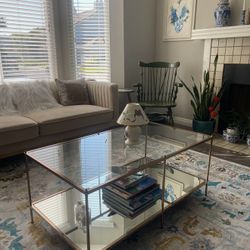 Gold Metal and Glass Coffee Table with shelf