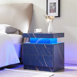 Cubehome LED Nightstands Set of 2, Modern End Table with 2 Drawers, End Tables for Living Room Bedroom