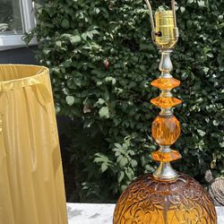 Vintage MCM Large Orange Amber Glass Lamp with original shade
