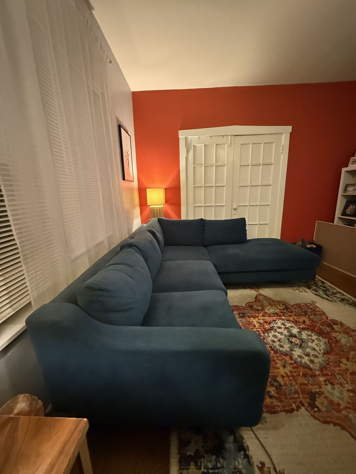 Modern Blue Sectional Sofa With Chaise – Great Condition