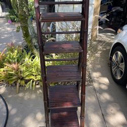 5 Tier Bamboo Wood Ladder Shelf 