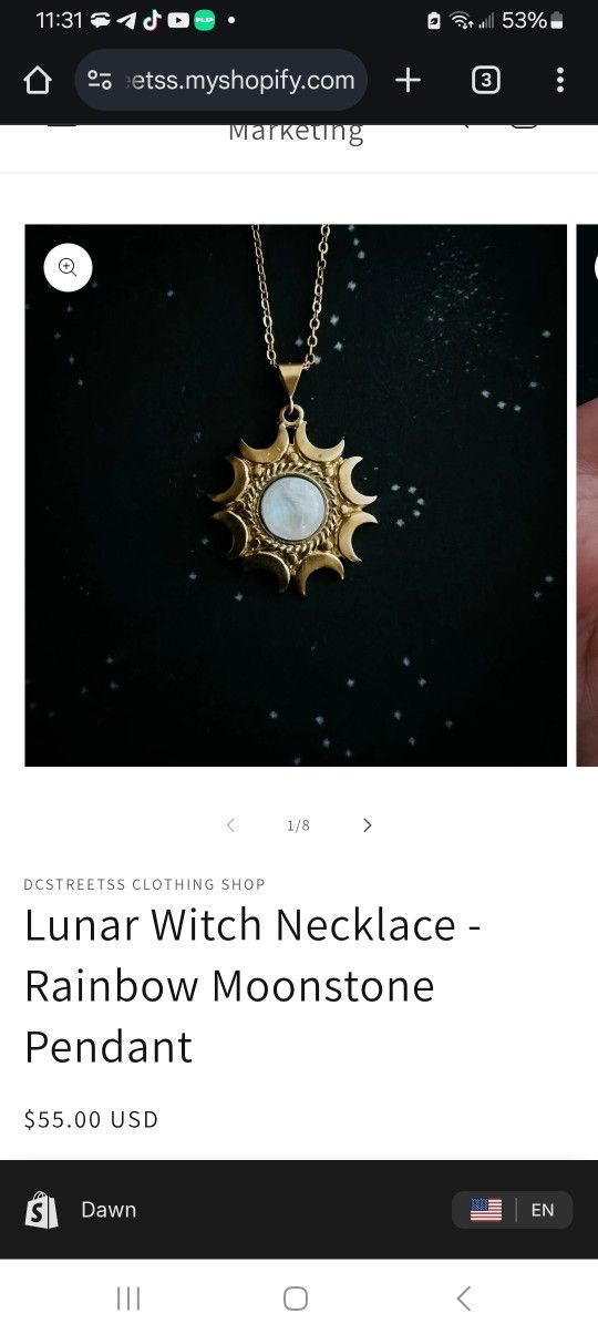 Lunar Witch Necklace- Rainbow Moonstone Pendant